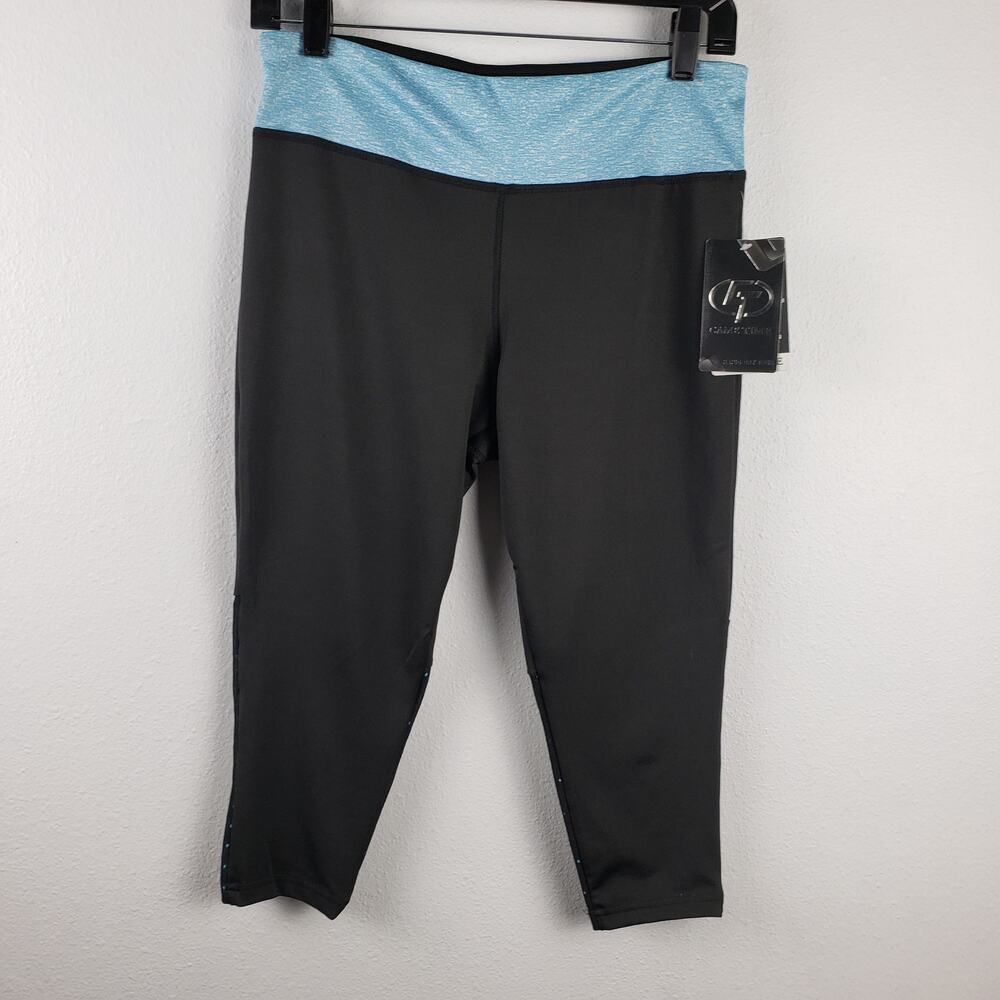 Game Time Women's M Performance‎ Capri Legging Black With Blue Waistband Sporty